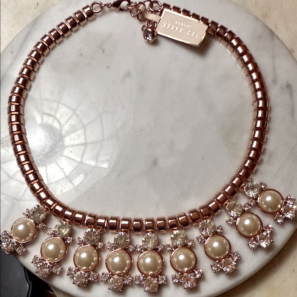 Ted Baker Rose Gold Tone and Faux Pearl Statement Necklace